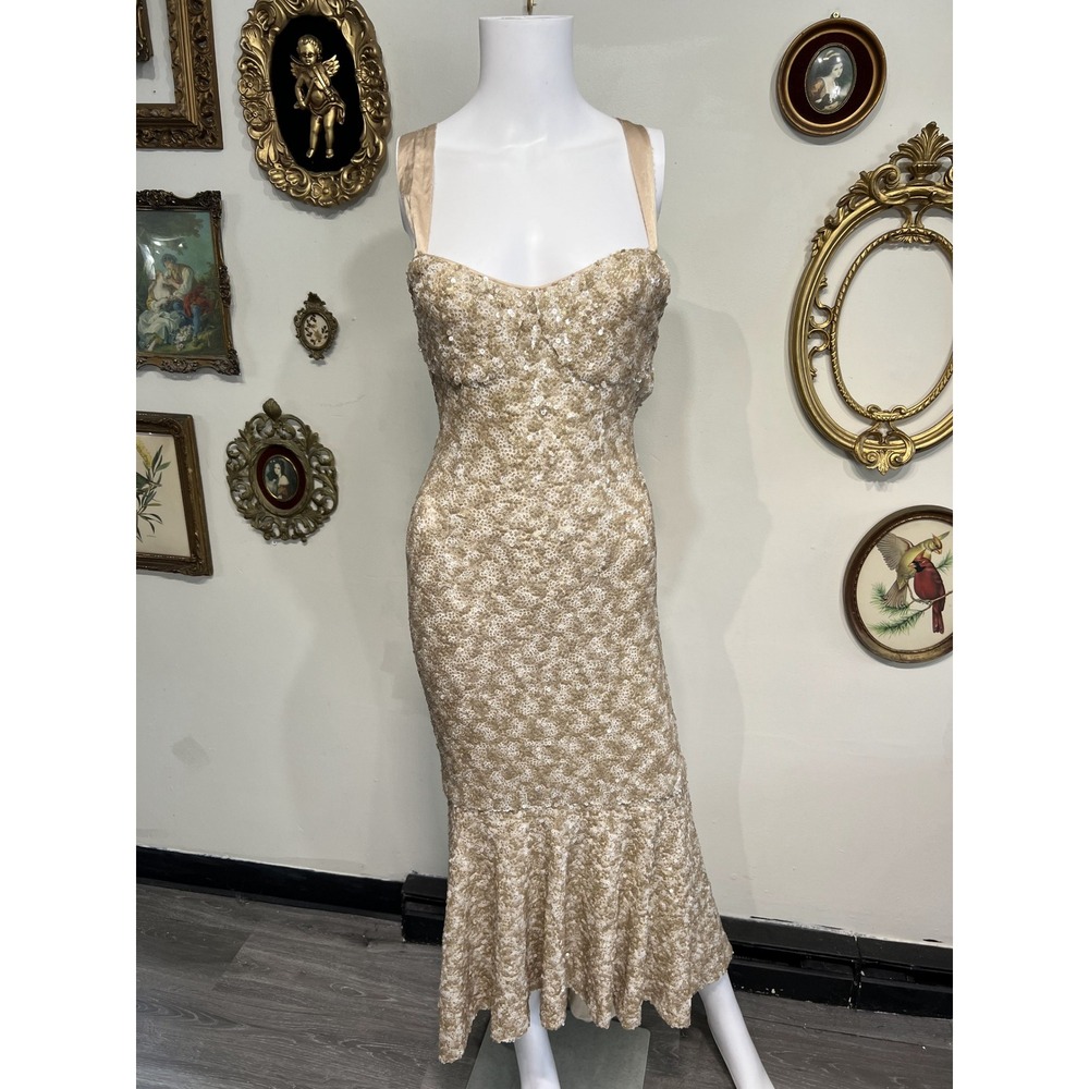 I The Chosen Gold Sequin Embellished Open Back Formal Evening Gown Size M